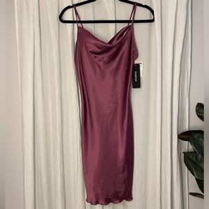 SATIN COWL NECK SLIP MINI DRESS